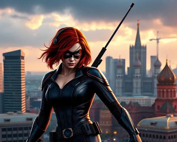 Black Widow in 4K Moscow Cityscape Wallpaper
