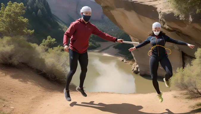Blindfolded Friends Jump Off Cliff Together