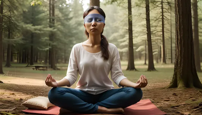 Blindfolded Meditator Focuses on Inner Calm