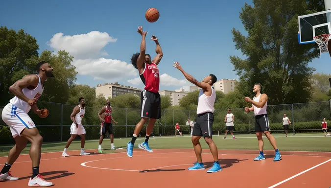 Bodybuilder Plays Basketball with Friends Photo