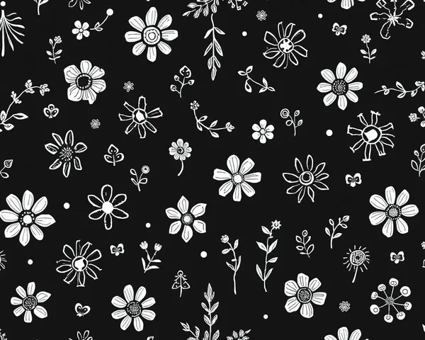 Bohemian Black Doodle Wallpaper with Floral Motifs Shapes