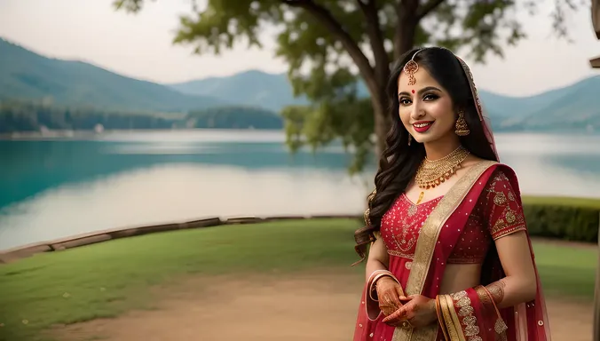 Bohemian Dulhan in Rustic Setting with Relaxed Smile