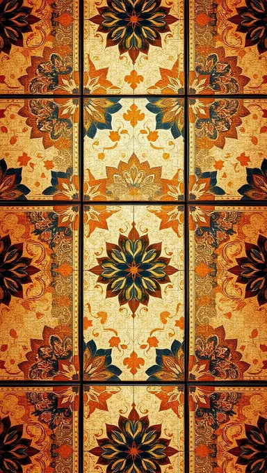 Bohemian-Inspired Wallpaper with Moroccan Tile Design and Earthy Tones