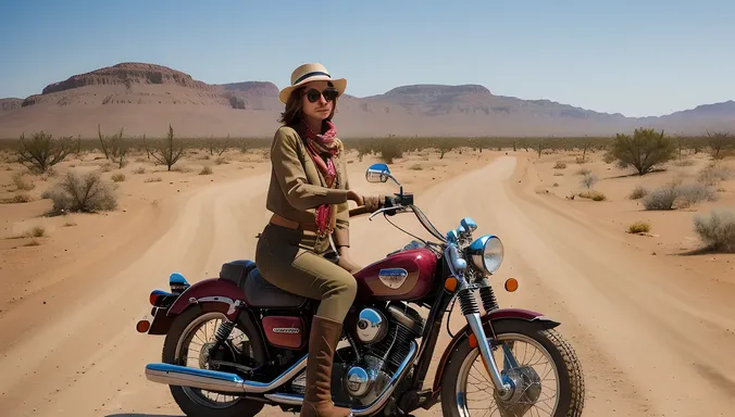 Bohemian Smoking Girl on Vintage Motorcycle