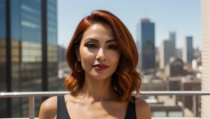 Bold Beauty Aunty Shines with Bright Hair in Cityscape