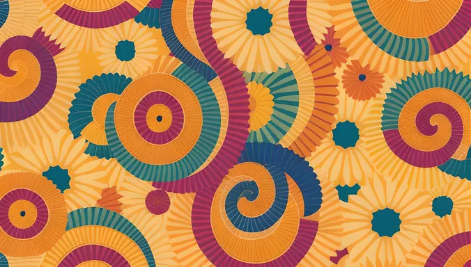 Bold Colors Tessellation Art Piece with Interconnected Spirals and Energy