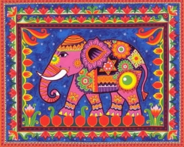 Bold Elephant Madhubani-Inspired Wallpaper with Intricate Motifs
