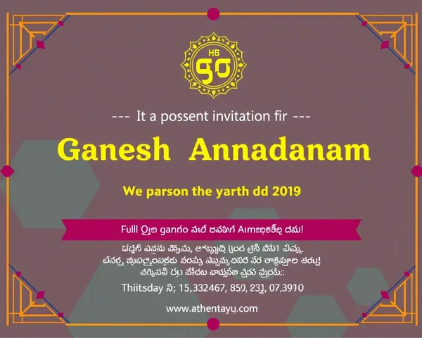 Bold Geometric Digital Invitation for Ganesh Annadanam in Telugu