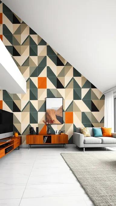 Bold Geometric Patterned Background with Minimalist Living