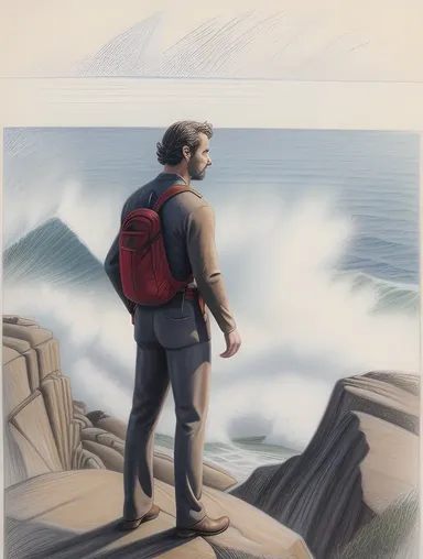 Bold Male Figure on Rocky Cliff