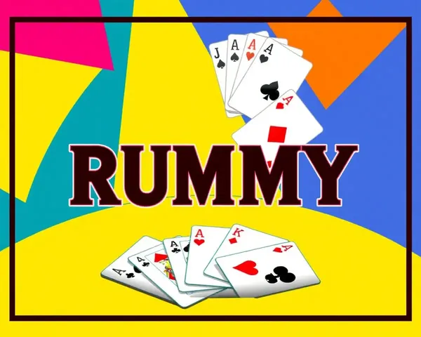 Bold Rummy Game on Bright Primary-Colored Background with Geometric Shapes