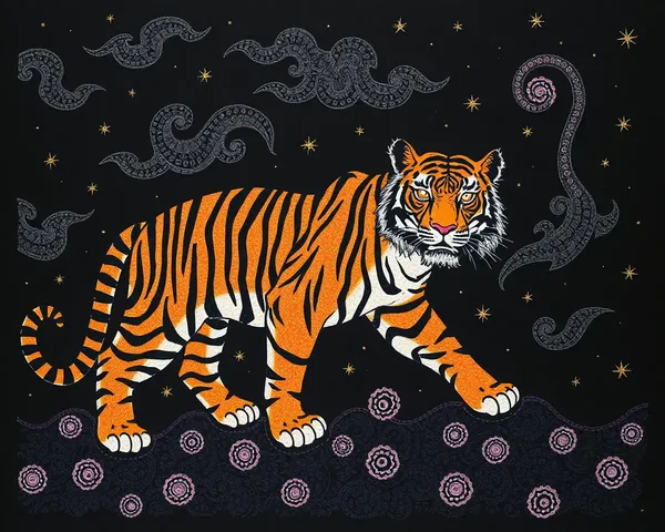 Bold Tiger Madhubani Art Wallpaper with Dark Background