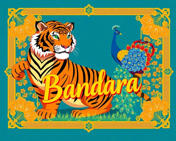 Bold Tiger and Peacock Bhandara Invitation Illustration.