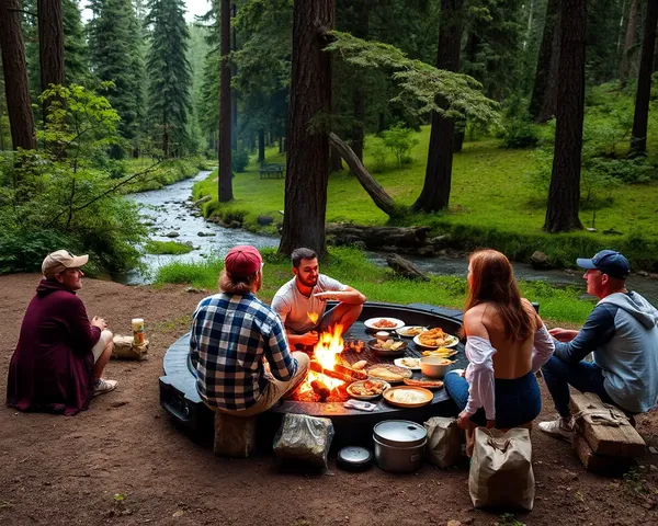 Bonfire Cookout in Secluded Clearing with Giant Grill