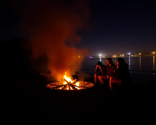 Bonfire Party on Lake Shore with DJ and Fog