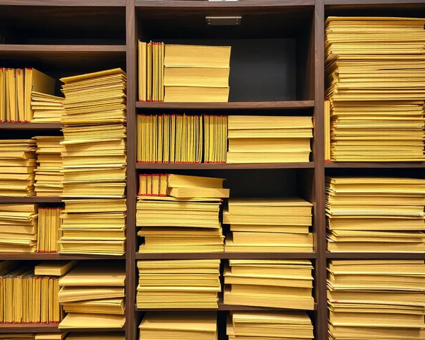 Bookshelf with Stacked Yellow A4 Size Papers