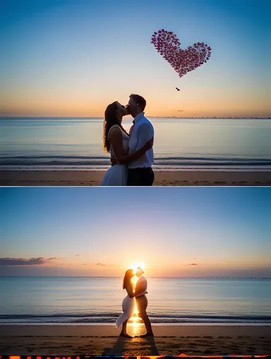 Boy and Girl Kissing in Sunset with Photo Editor's Tools