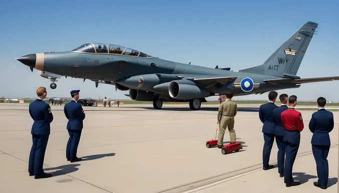Boys in Air Force Uniforms with Toy Planes and Giant Plane