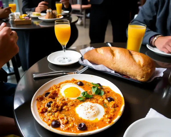 Breakfast Plate with Egg Bhurji, Orange Juice, and Baguette