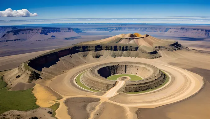 Breathtaking Aerial View of Extinct Volcano Caldera with Curved Landscape