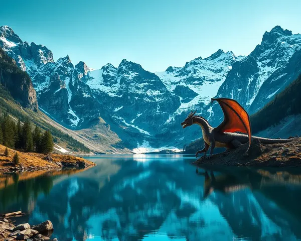 Breathtaking Mountain Landscape with Mythical Dragon Mockup