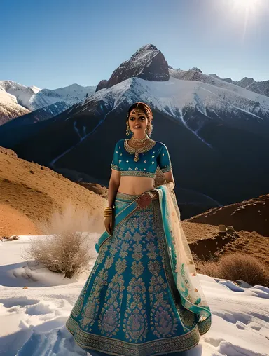 Breathtakingly Beautiful Dulhan in Blue and Gold Lehenga