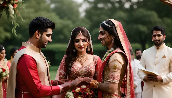 Bride and Groom Exchange Vows in Outdoor Setting