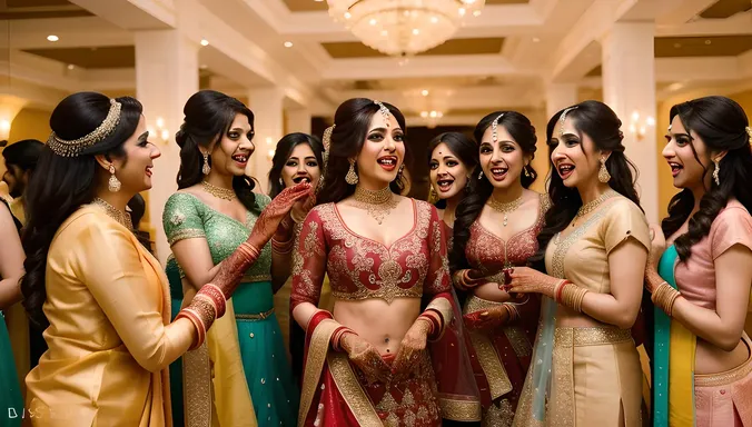 Bridesmaids Cheer and Dance with Dulhan