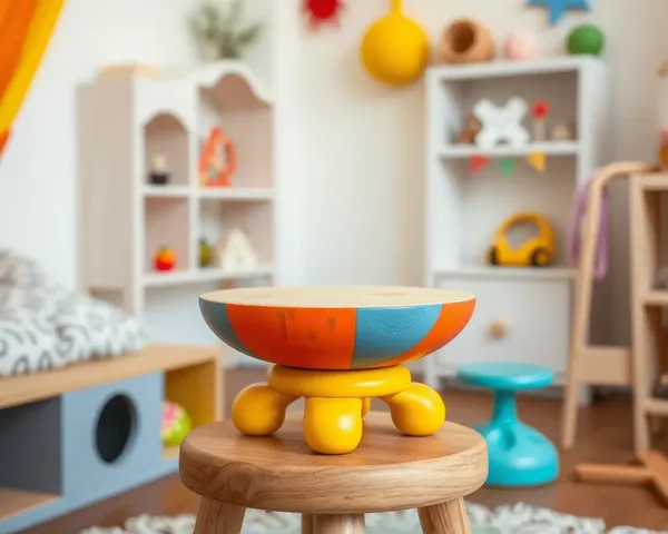 Brightly Colored Wooden Uyyala on Wooden Stool