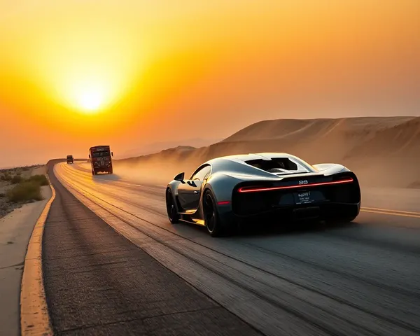Bugatti Chiron Rides Desert Highway Sunset Storm