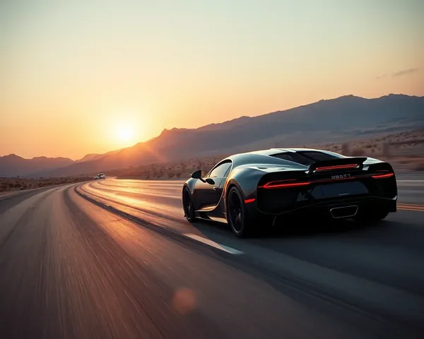 Bugatti Chiron Speeds Down Desert Highway Sunset