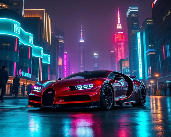 Bugatti Chiron in Futuristic City Night Scene