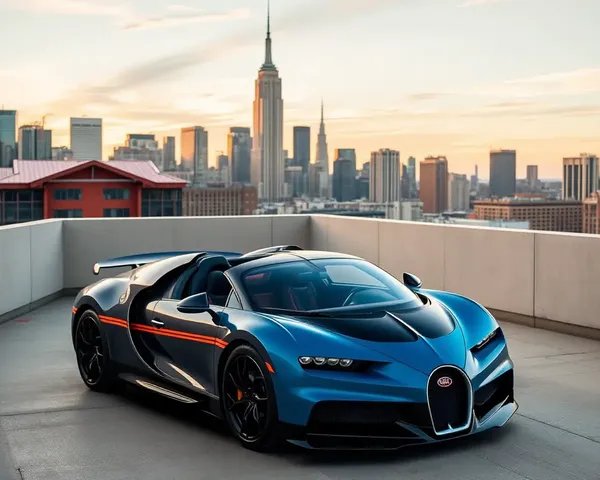 Bugatti Divo Hypercar on Rooftop with City Skyline