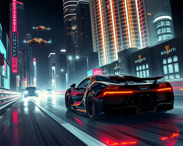 Bugatti La Voiture Noire in Neon City Concept Art