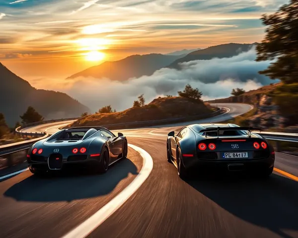 Bugatti Veyron Speeds Down Mountain Road in Sunset