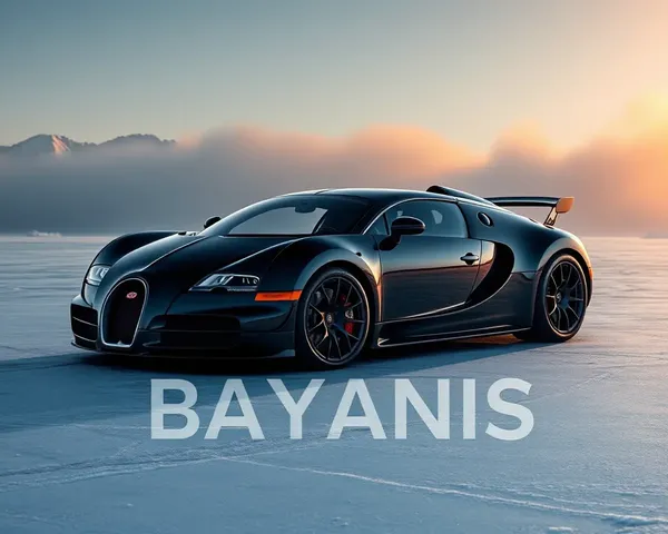 Bugatti Veyron on Frozen Lake with Snowy Mountains