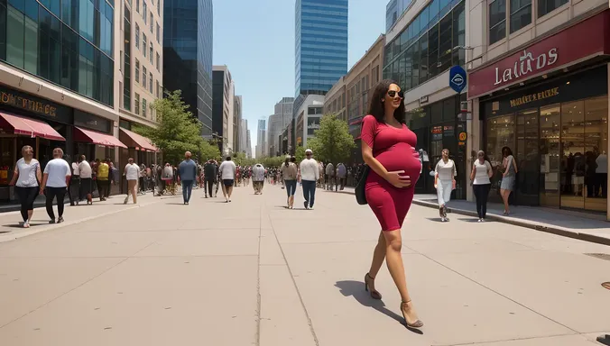 Bustling City Street: Pregnant Woman's Exciting Adventure