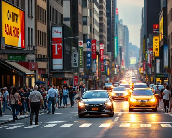 Bustling City Street with 1280x720 Pixel Bright Busy Background