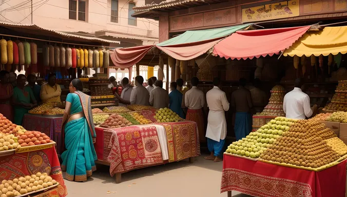 Bustling Kushti Market with Vibrant Colors and Patterns