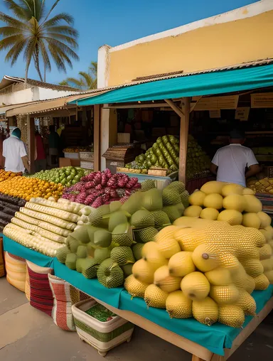 Bustling Market Scene with Copra and Local Delicacies