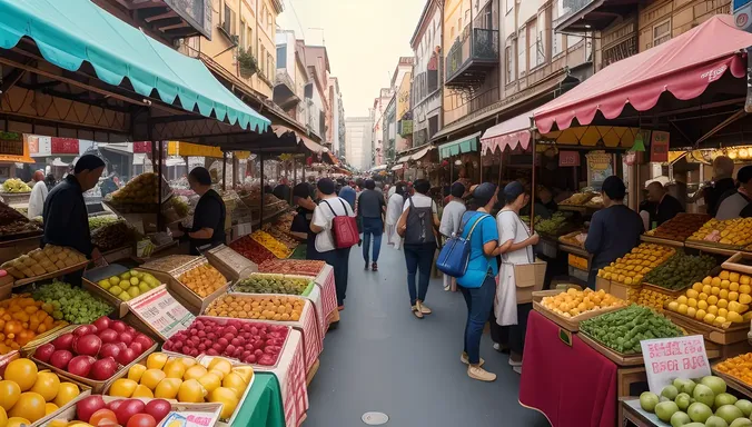 Bustling Street Market in Foreign City with Vibrant Colors Image