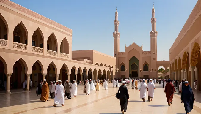 Bustling Street Scene Outside Masjid Nabawi with Worshipers
