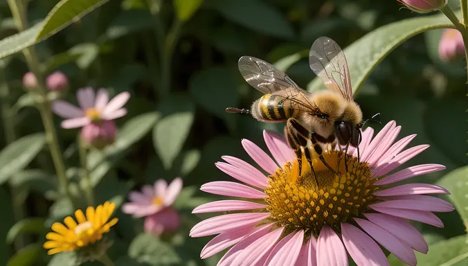 Busy Bee in Biopesticides Images Amidst Lush Green Foliage