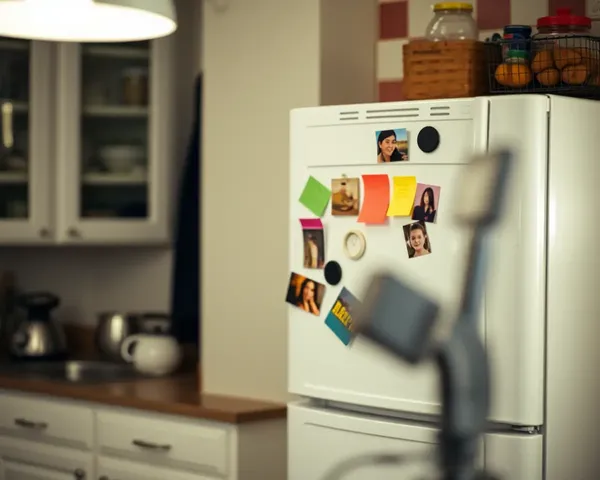 Busy Fridge Magnet Mockup on Kitchen Counter with Reminders.
