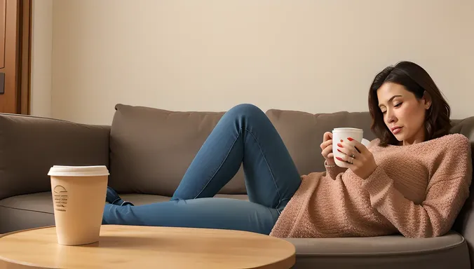 Busy Housewife Struggles with Laundry and Coffee