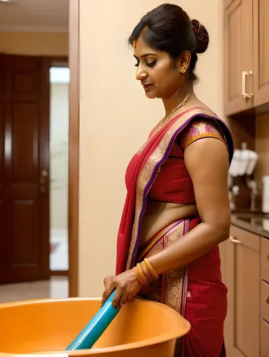 Busy Indian Bhabhi Managing Household Chores with Toddler