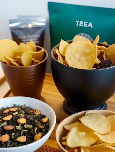 Busy Office Break Room with Tea and Snack Variety