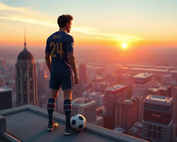 CR7 on Rooftop with Cityscape at Sunset Wallpaper