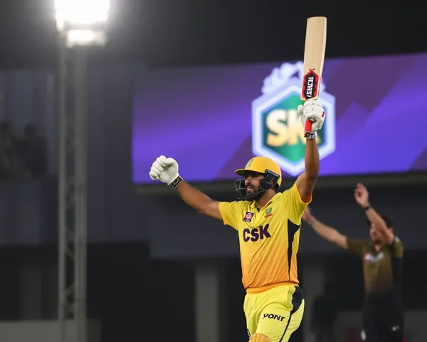 CSK Player Celebrates Six with Team Logo Scoreboard