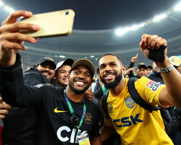 CSK Player Takes Selfie with Fan and Logo Background